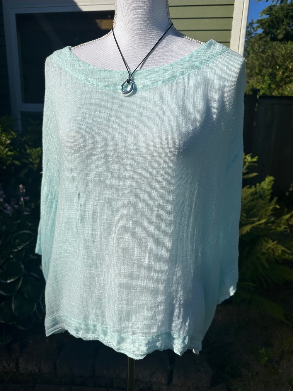 Pure Jill teal linen oversized boxy flowy boatneck top